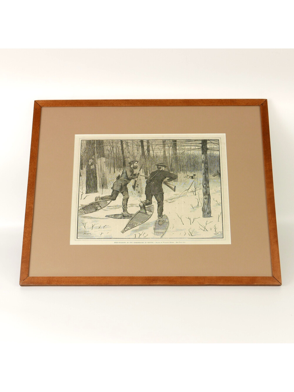 Antique Wood Engraving Print Winslow Homer Deer-Stalking Adirondacks Winter 1871